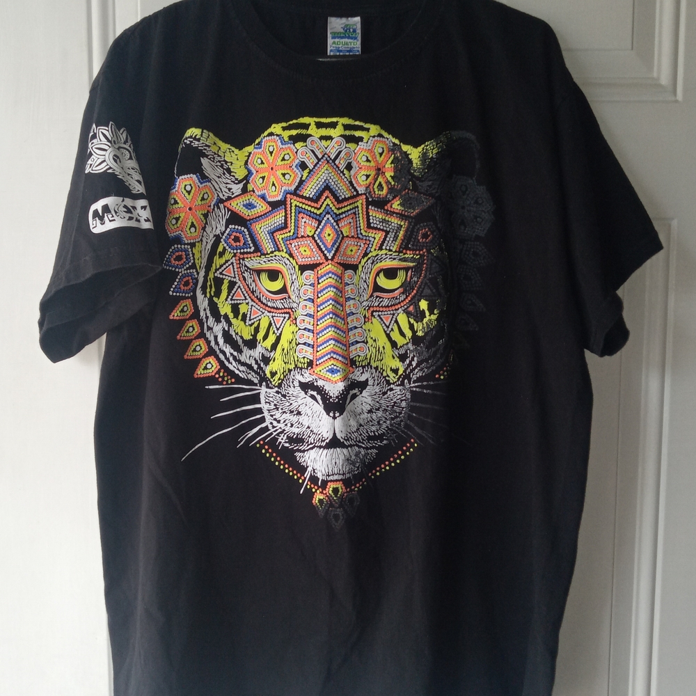 Black T-Shirt with Colorful Tiger Design